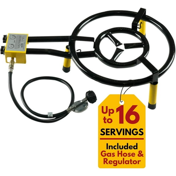 Paella Burner and Stand Set 16 Inch Dual Ring Propane Burner Outdoor Stove with Table Top Stand & Regulator, Portable Gas Cooker Wok Burner for Camping, Crawfish Boil Cooking Outdoor Paellera