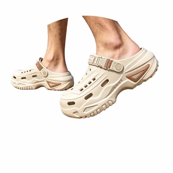 GPOECD Mens Slippers Breathable Closed Toe Summer Slippers, Outdoor Driving Shoes for Sports Casual Shoes for Men 03_Khaki,9