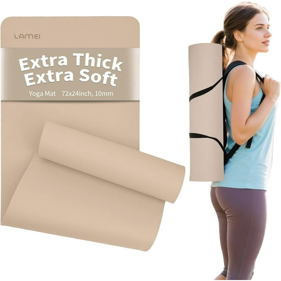Lamei Yoga Mat,10mm Extra Thick Non Slip,Durable TPE Exercise Mats for Home Workout,Includes Straps for Carryingr, Eco-Friendly Travel Pilates(Bronze)