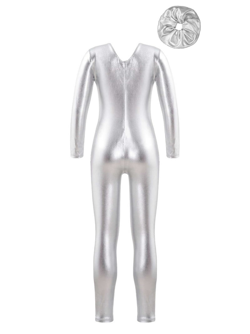 Doomiva Kids Girls Shiny Metallic Long Sleeve Full Body