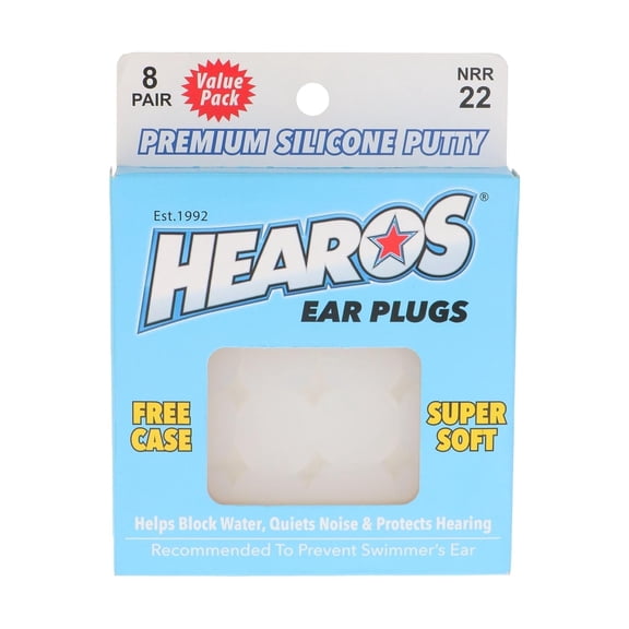 HEAROS Swimming Ear Plugs, Waterproof Silicone Putty Ear Plugs with Case, NRR 22, 8 Pairs