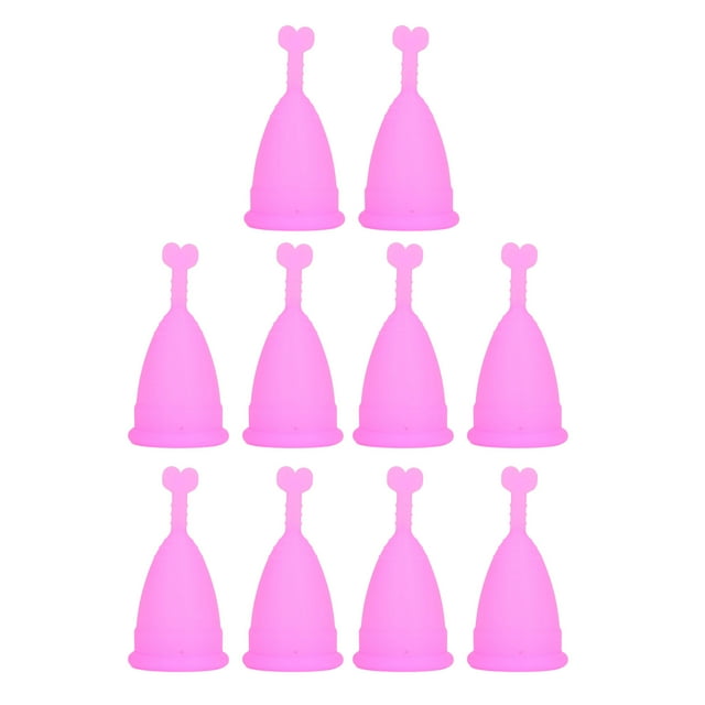 Juego de copas menstruales flexibles y reutilizables para mujer, copa Menstrual portátil de silicona suave con forma de corazón, color morado, 10 Uds.