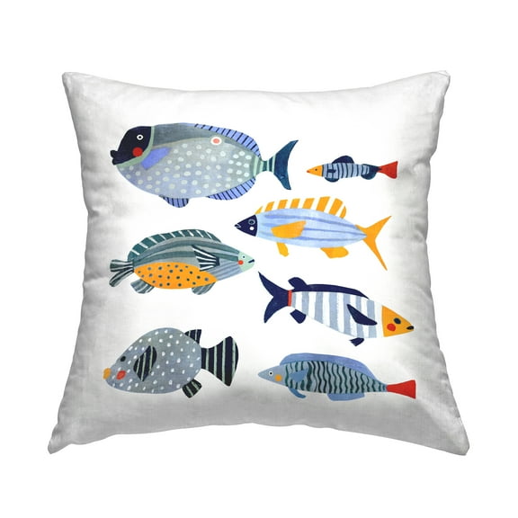 Stupell Industries Whimsical Patterned Fish Children's Aquatic Animals Design by Victoria Barnes Throw Pillow
