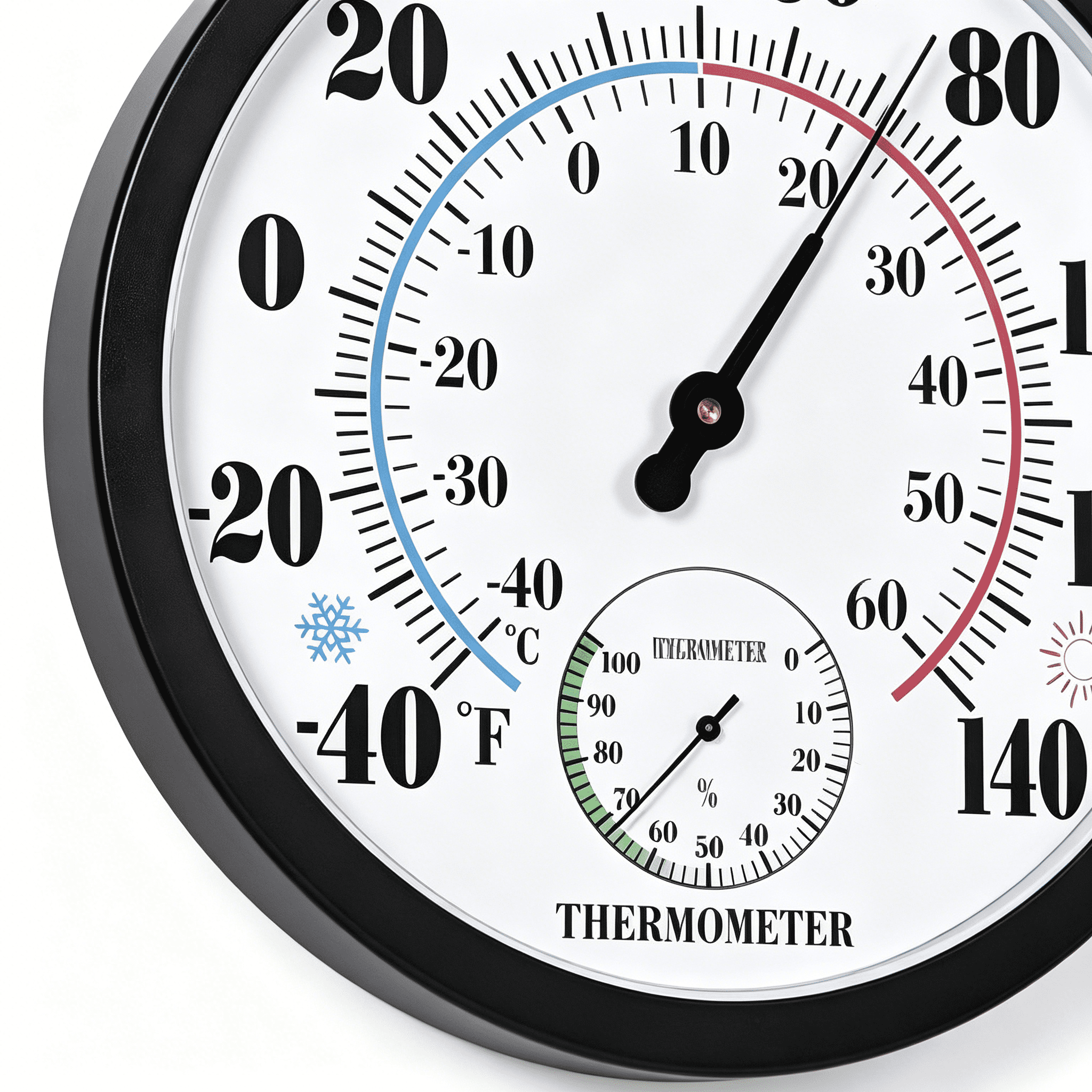 GJX 2026 New Indoor Outdoor Thermometer Large Numbers Wall Thermometer Hygrometer Waterproof Does Not Require Battery 10 Inch Wireless Hanging Hygrometer Garden Decoration (Black)