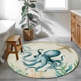thumbnail image 4 of Vintage Ocean Round Living Room Rugs 4 ft, Octopus Starfish Seagrass Compass Nautical Washable Area Rug with Non-Slip Sturdy Edge Binding Round Carpet for Entryway Kitchen Bedroom Bathroom, 4 of 9