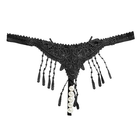 

Women Underwear Lace Embroidery Thong Transparent Open File Show Sexy Pearl Brief Stretchy Female Underpanty Panties Comfort Undergarments