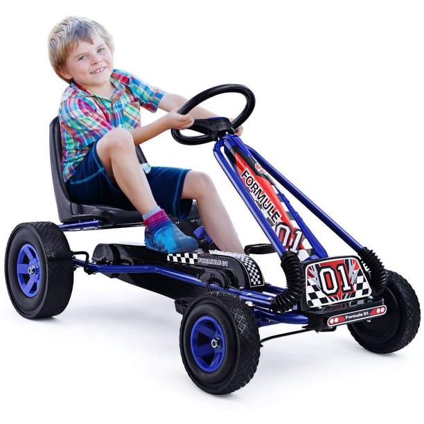Aosom Light Blue Pedal Go Kart For Kids – Adjustable Seat, Steel Frame, Ages 3-6, Max Weight 35lbs