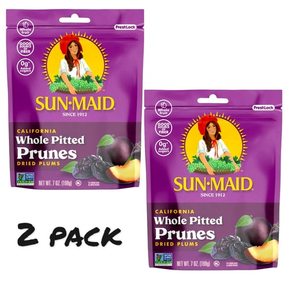 (Pack of 2) Sun-Maid California Sun-Dried Fruit Whole Pitted Prunes, Dried Plums, 7 oz Bag