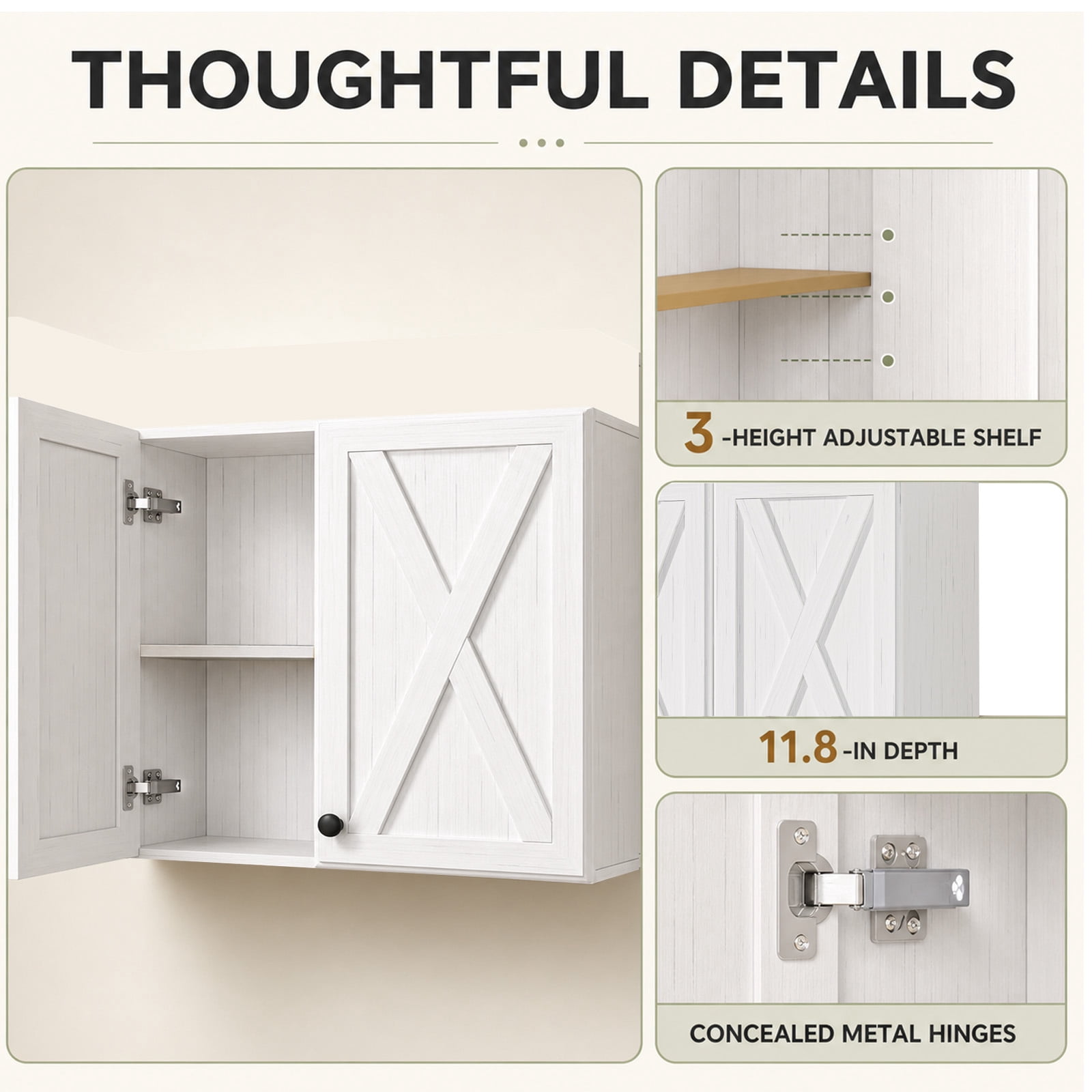 POLIHOME Farmhouse Kitchen Wall Mounted Storage Cabinets with Doors and Shelves, Laundry Room Wall Cabinets Set of 2