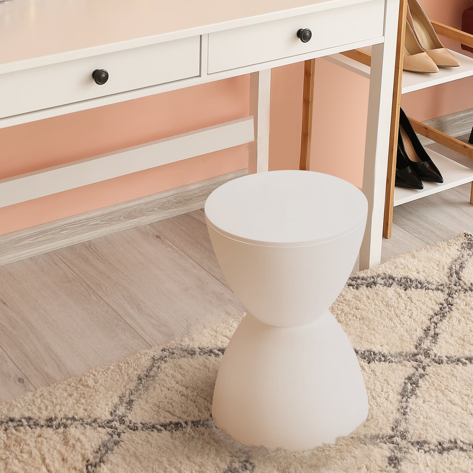 Plastic Hourglass Side Table Bedroom Nightstand, White