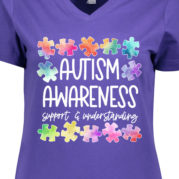 Inktastic Autism Awareness Support and Understanding Puzzle Pieces Women's V-Neck T-Shirt
