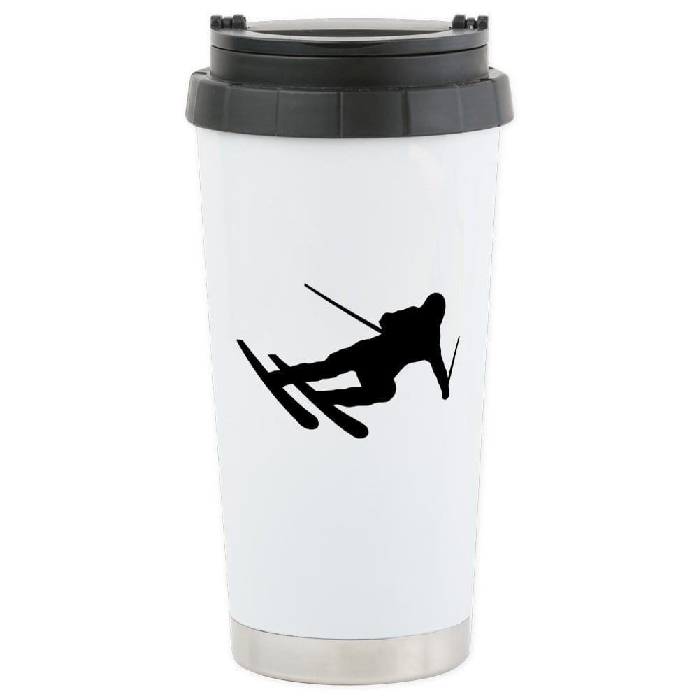 CafePress Black Downhill Ski Skiing Stainless Steel Travel M Stainless Steel Travel Mug, Insulated 16 oz. Coffee Tumbler by