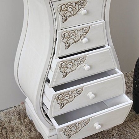 International Caravan Antique White Carved Wood Five Drawer