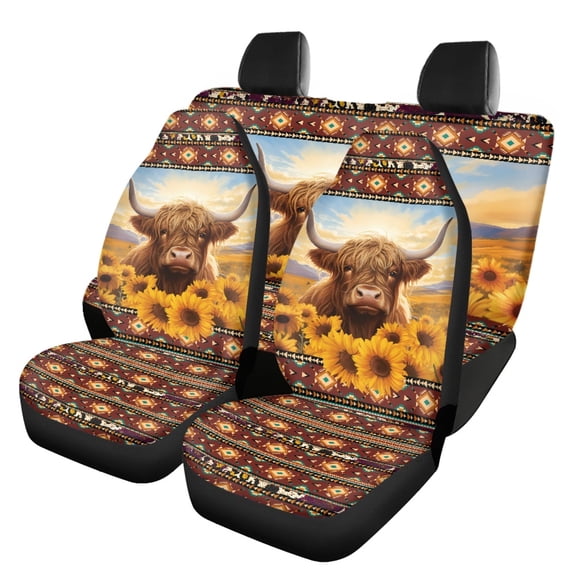 Pzuqiu Highland Cattle Easy to Install Car Seat Cover, Anti-Slip Full Set Fit for Trucks