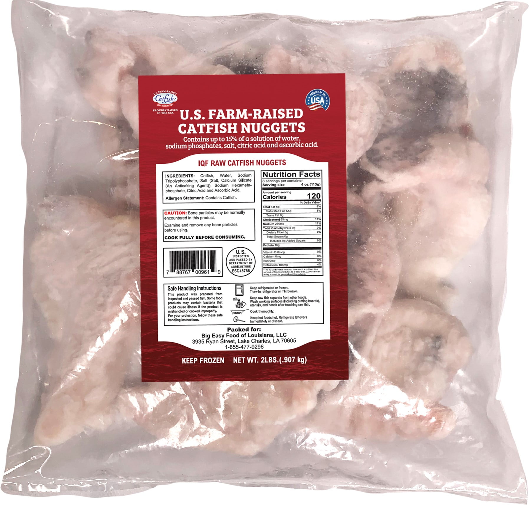 Frozen Raw US Farm-Raised Catfish Nuggets, 2 lb