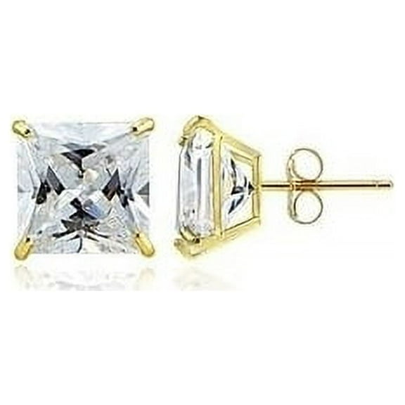 Gold Filled Filled High Polish Finsh Stud Earring with Cubic Zirconia Square Golden Tone 5 mm