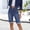 Dark Blue, variant on Women's High Waist Denim Bermuda Shorts, Button Fly Front Patch Pockets, Rolled Hem Vintage Wash Jeans, Relaxed Fit Solid Summer Bottoms for Vacation, Beach & Weekend
