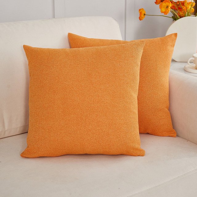 Cterwk - Juego de 2 fundas de almohada de lino, suaves y con cremallera, para sofá, cama, patio, color naranja