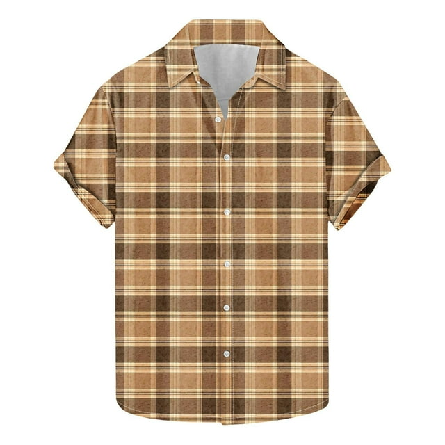 Jgppe Men's Button down Shirt Casual Plaid Collared Short Sleeve Shirts Plus Size Summer Tops Work