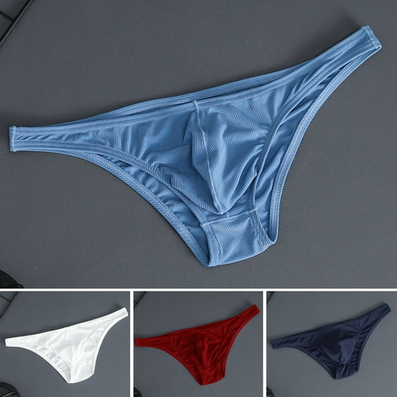 ruhuadgb Men Briefs Ice Silk Thin Stripe Solid Color U Convex Inside Wearing Sexy Quick Dry Thong Panties Underpants for Sleeping