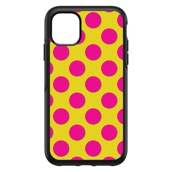 DistinctInk Custom SKIN / DECAL compatible with OtterBox Symmetry for iPhone 11 (6.1" Screen) - Yellow Hot Pink Polka Dots