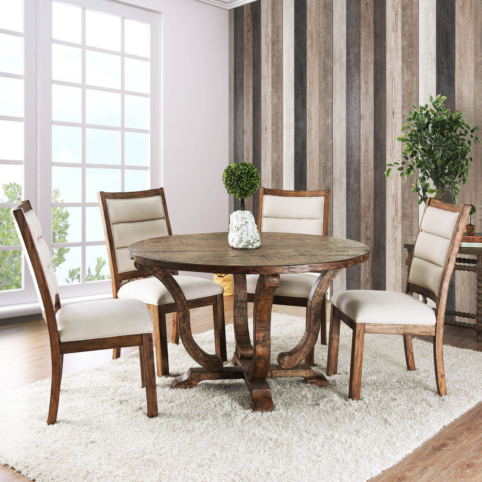 Furniture Of America Wenslow 5 Piece Rustic Round Dining Table Set