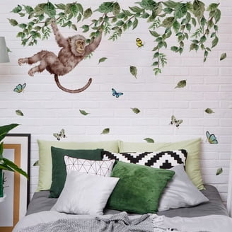 Cute Cat & Flowers Wall Decal Sticker - 30x27 Inch Vinyl Art For Bedroom, Nursery, Kids Room Decor