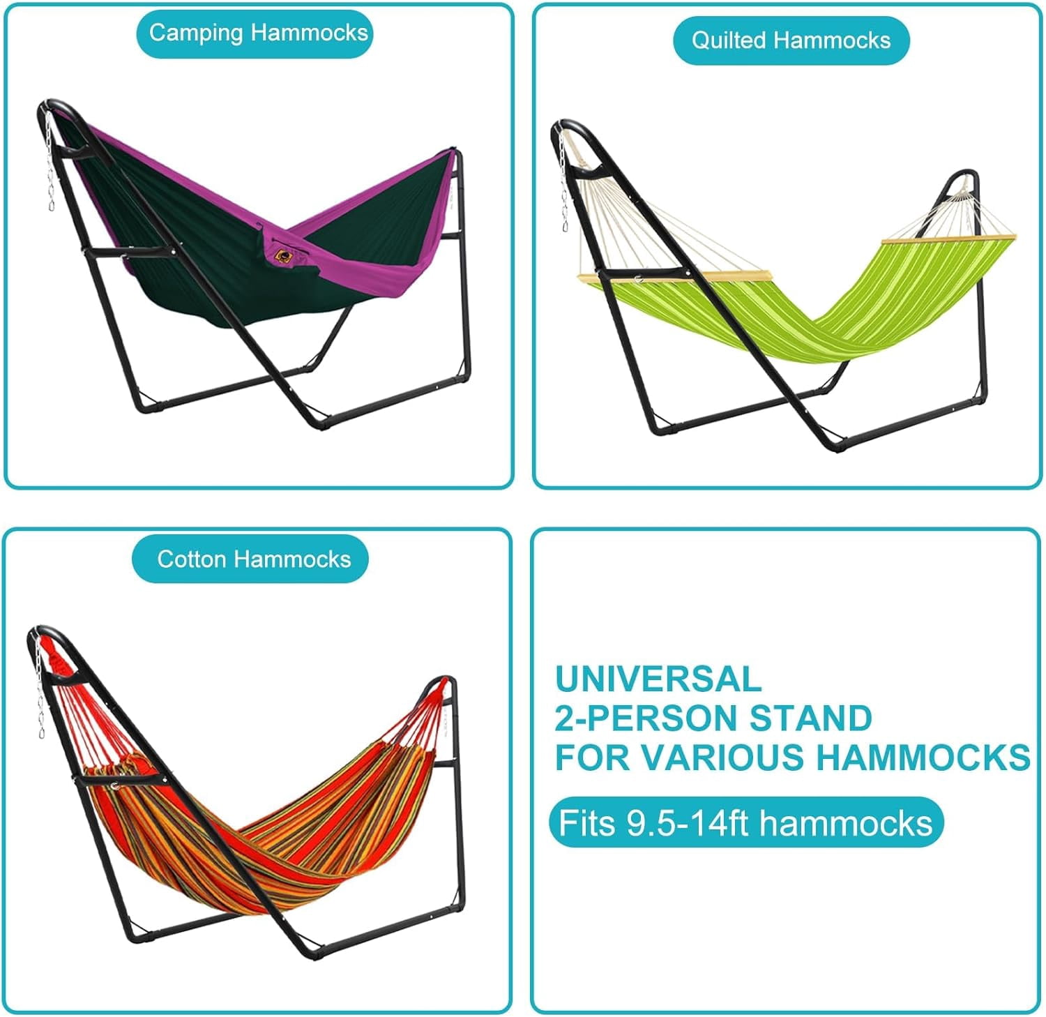 IdealHouse Heavy Duty Portable Hammock Stand for 2 People, Adjustable Outdoor Stand for 9-14Ft Metal Hammocks, Steel Frame for Outdoor Balconies, Porches, Patios, Decks and Backyards