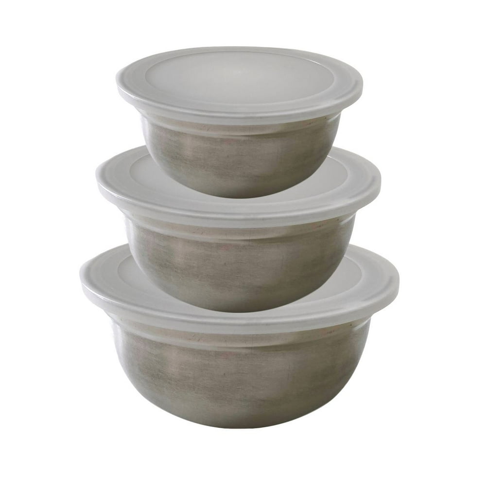 3pc Ernesto Stainless Steel Mixing Bowl Set With Lids, Store & Serve