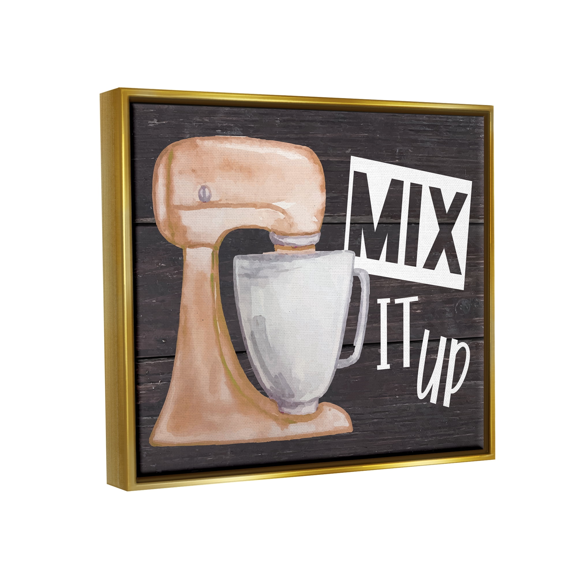 Stupell Mix It Up Kitchen Mixing Baking Food & Beverage Painting Gold Floater Framed Art Print Wall Art