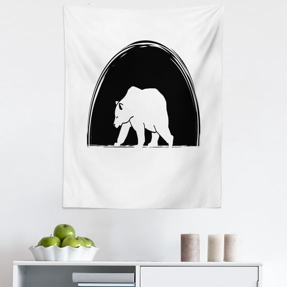Animal Tapestry, Big Polar Bear Walking Side View Furry Creature Arctic Mammal Illustration, Fabric Wall Hanging Decor for Bedroom Living Room Dorm, 5 Sizes, Black and White, by Ambesonne