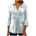 thumbnail image 1 of CEHVOM Women's Casual Trumpet 3/4 Sleeve Printed Buttoned Basic Ruched Tops Pleated T-shirts Blouses Clearance, 1 of 5