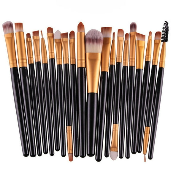 Yoofe 20 Pcs Pro Makeup Set Powder Foundation Eyeshadow Eyeliner Lip Cosmetic Brushes (Black Gold)