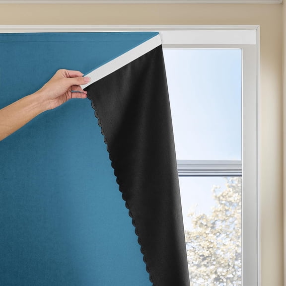 NestE - Magic Tape Stick on Portable Curtains for Windows,Bedroom Blackout Curtains for - Thermal Lnsulated No Drill Curtains Room Darkening Black Small Drapes(1 Panels,35Wx48L inch-Dark Blue)
