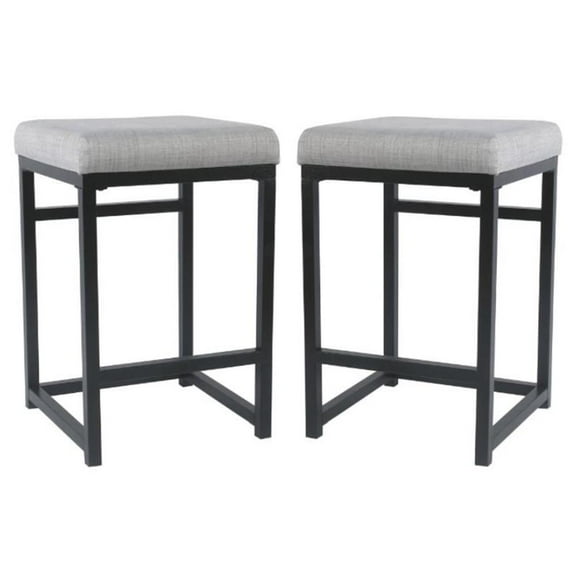 Home Square 24" Modern Metal and Fabric Counter Stool in Light Gray - Set of 2