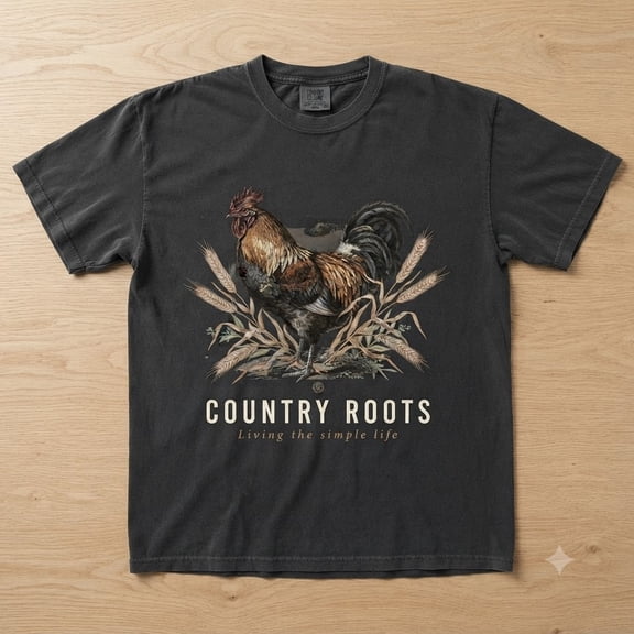 Country Roots Rooster Vintage Graphic Comfort Colors T-Shirt for Homesteaders