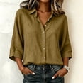 thumbnail image 3 of Dpjklzsn Women's Cotton Linen Button Down Shirt, 3/4 Sleeve Collared Blouse, Solid Color Loose Fit Casual Tunic Top, 3 of 8
