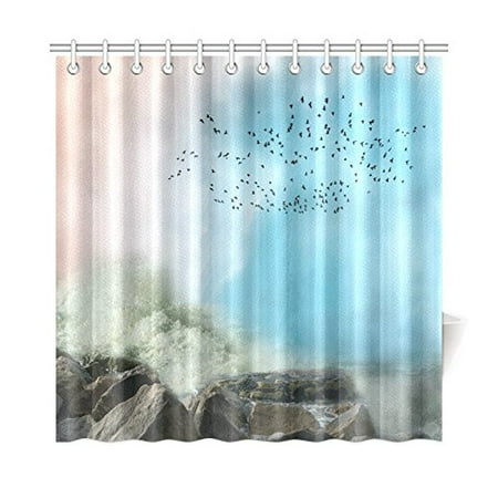 Mkhert Ocean Rocks And Birds Shower Curtain Home Decor Bathroom