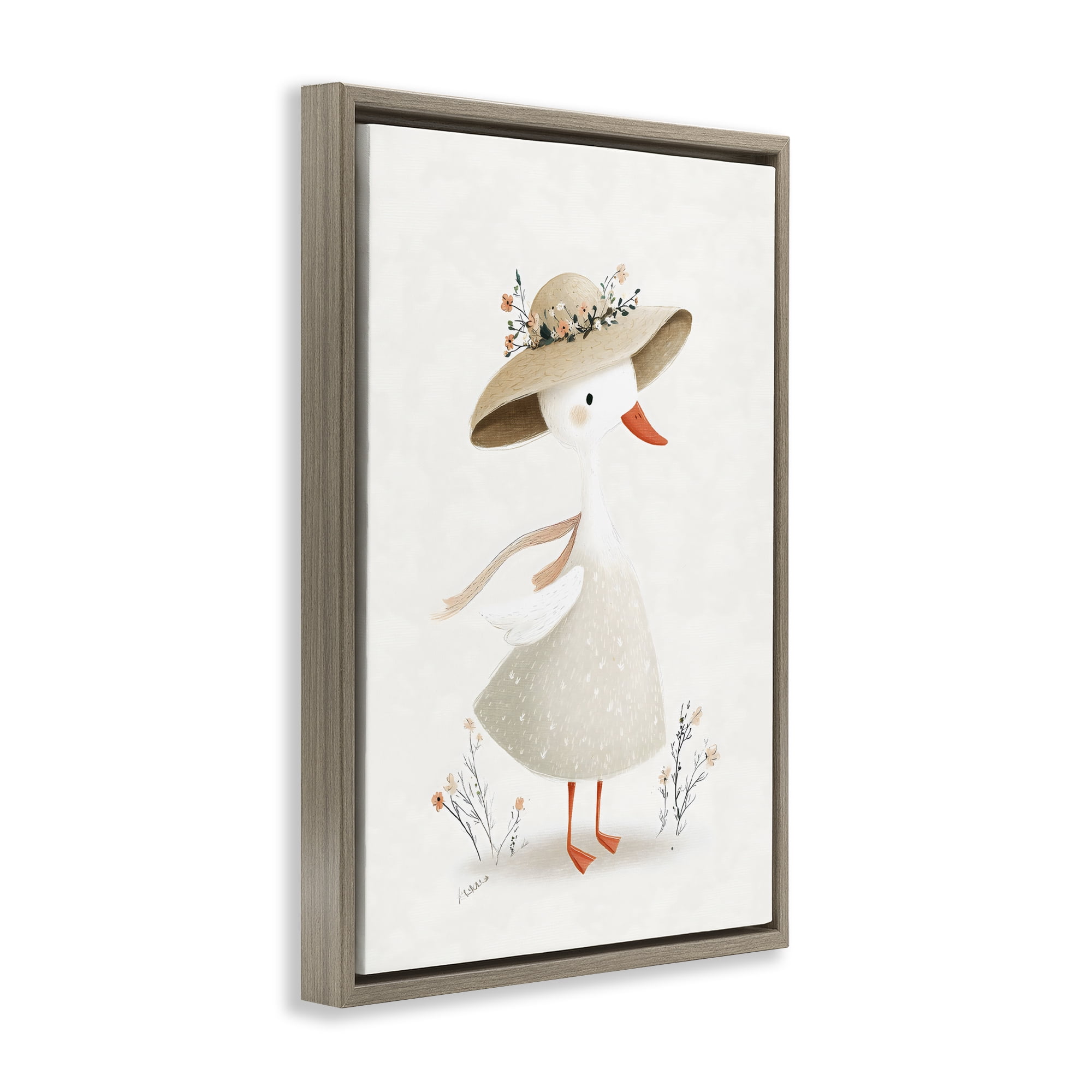 Stupell Industries Charming Goose in Sunhat Brown Framed Floater Canvas Wall Art, design by Ink Drop Loft
