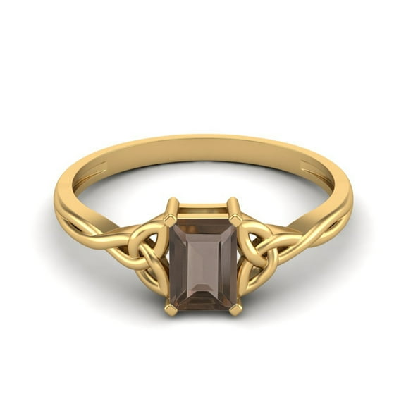 0.60 Ctw Octagon Smoky Quartz 925 Sterling Silver Gold Vermeil Celtic Design Trinity Knot Women Valentines Day Gifts Ring