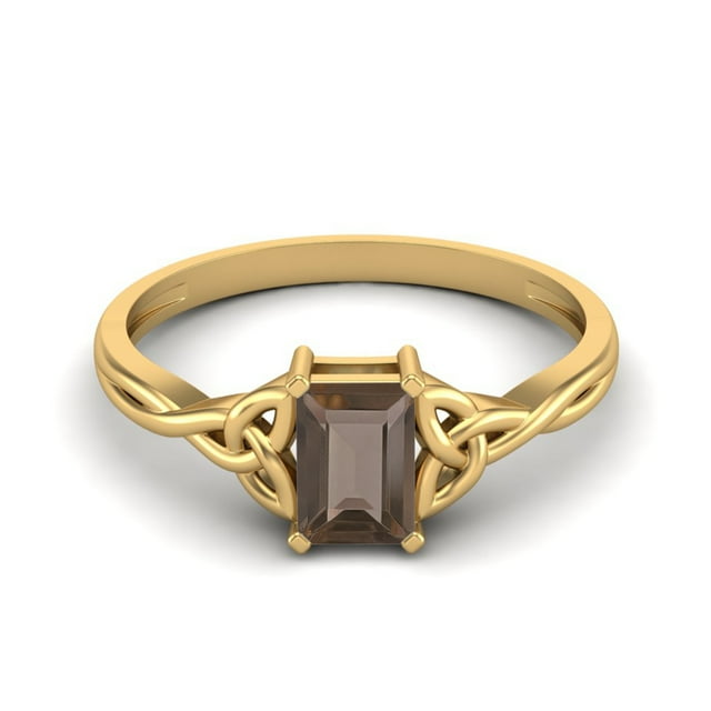 0.60 Ctw Octogone Fumé Quartz 925 Sterling Silver Vermeil Design Celtique Trinité Noeud Femmes Bague de Promesse