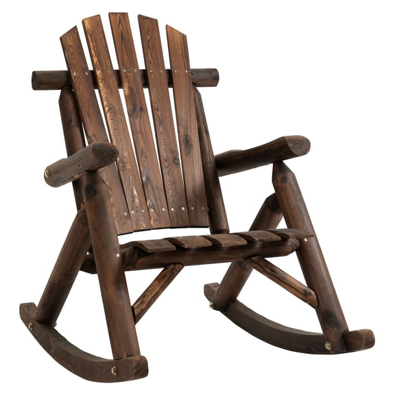 Adirondack Rocking Chair Wooden Rustic Outdoor Patio Rocker Carbonized Finish