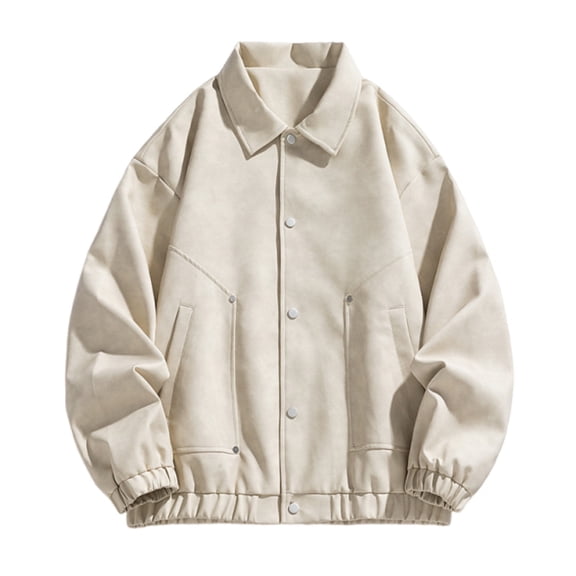 M-4X Big & Tall Leather Jackets for Men Women with Pockets Plus Size Zip Up Coats Unisex Couples Long Sleeve Solid Color Windbreaker Motorcycle Jacket