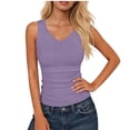 thumbnail image 2 of Ribbed Tank Top for Women Sleeveless V Neck Fitted Basic Top Soft Stretch Casual Slim Fit Solid Color Summer Layering Shirt for Daily Wear Gym Workout,Purple XL, 2 of 6