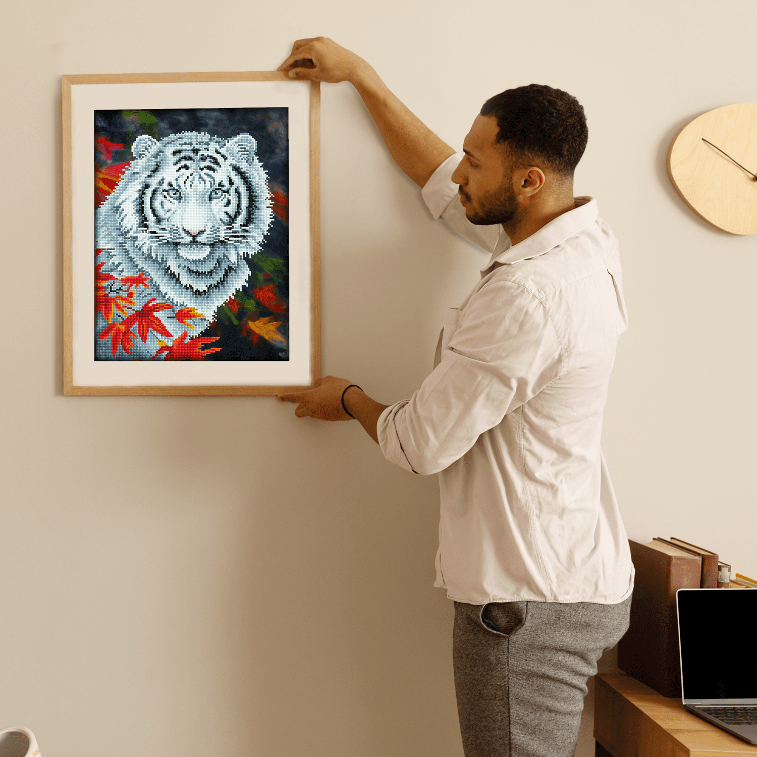 Diamond Dotz® White Tiger in Autumn Diamond Painting Kit - 18" x 14"