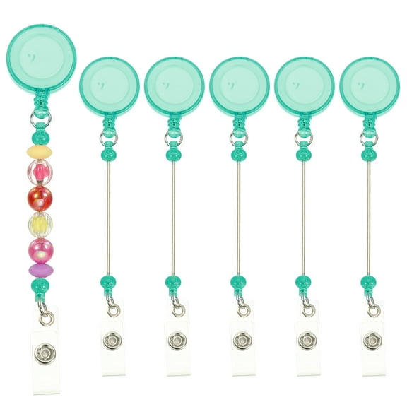 Uxcell Beadable Badge Reels, 6 Pcs Beaded Retractable Clips Holder Badge Reel Bulk Keychain Blank Bar with Belt Clip for ID Name Badge DIY, Office Worker, Transparent Dark Green