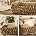 thumbnail image 4 of Cesta de paja con asa de madera para mesa, cesta de almacenamiento sencilla para artículos diversos, cosméticos y llaves (tamaño grande: 29 x 29 x 9 cm), 4 of 6
