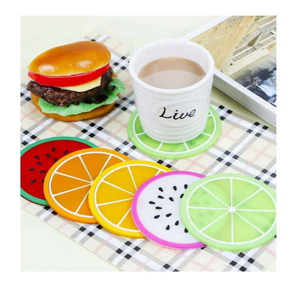 WHAMVOX  5 PCS Drinks Round Coasters Tabletop Decor Fruit Smooth Bottom Pattern Cup Mat