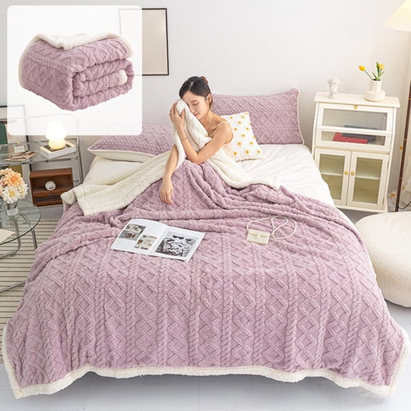 Sherpa Jacquard Fleece Blanket, Soft Fluffy Thickened Household Blanket, Cozy Office Nap Blanket, Machine Washable, 59 x 39 Inch