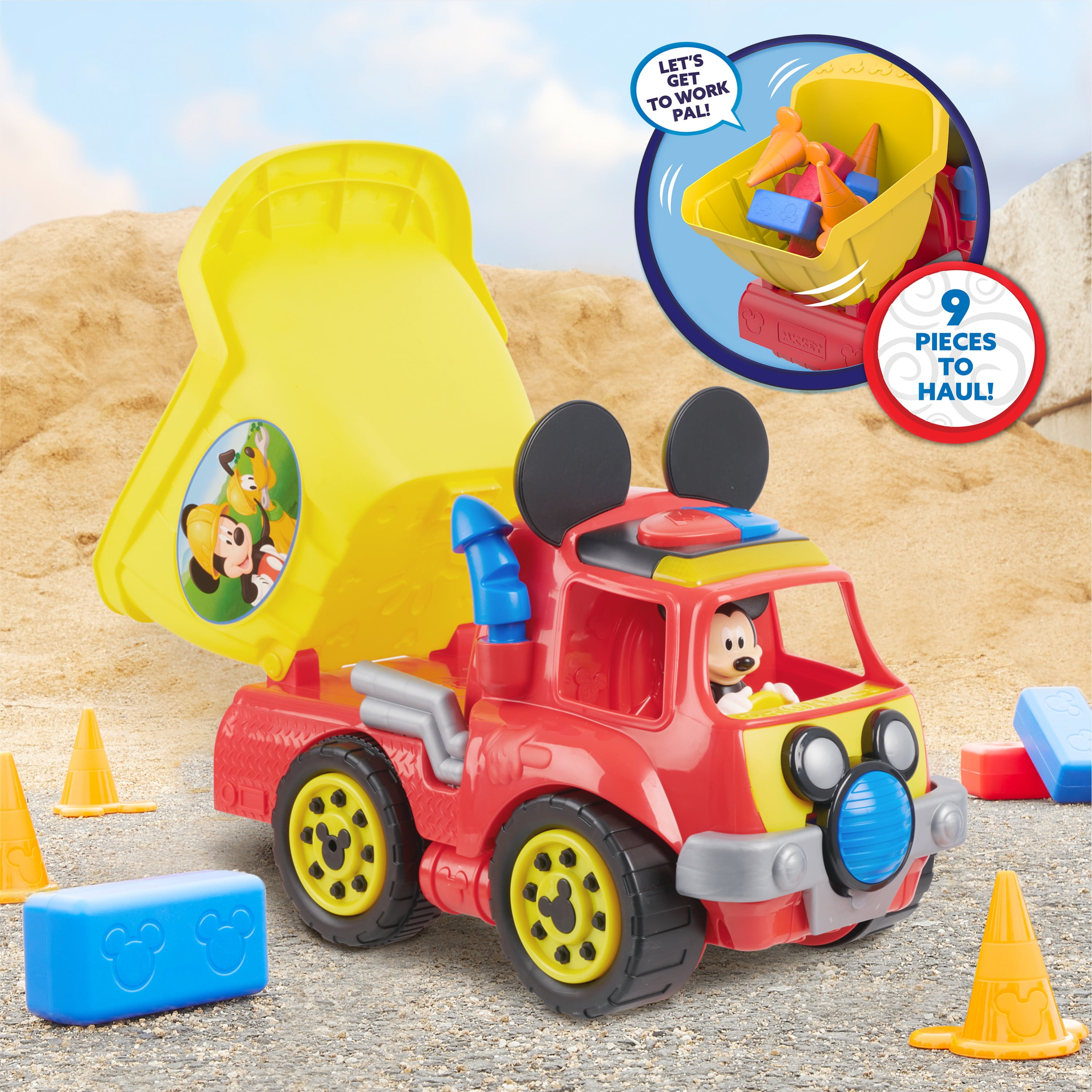 Disney Junior Mickey Mouse Funhouse Wacky Wheeler Dump Truck, Interactive Toy Construction Vehicle with Lights and Sounds,  Kids Toys for Ages 3 Up, Gifts and Presents